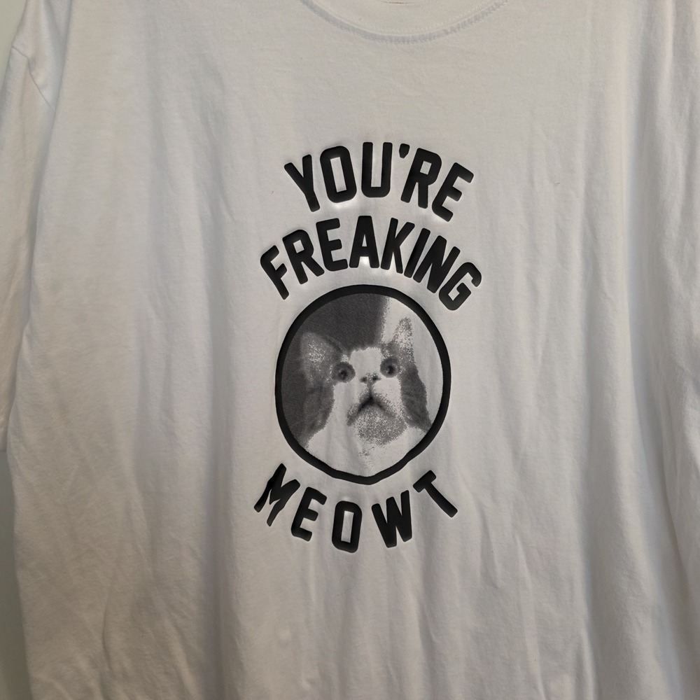 You're Freaking Meowt T-Shirt Cat Lover Funny Shirt White Surf Style Mens XL - Picture 3 of 8